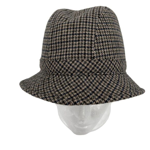 Vintage Exclusivity Benet Made in Italy Tan & Blue Houndstooth Wool Bucket Hat main image 5